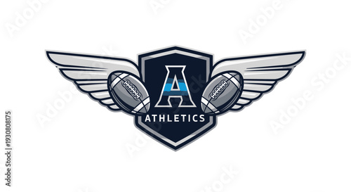 Sports emblem with wings and American footballs.
