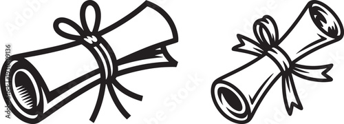 Rolled Scrolls with Ribbon - Isolated Vector Illustrations