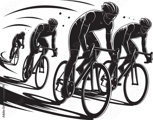 Cyclists in Race - Dynamic Silhouette of Professional Bicycling Competition