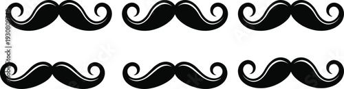 Mustache silhouettes set, vintage handlebar moustache collection black vector illustration isolated on white background barber style icons