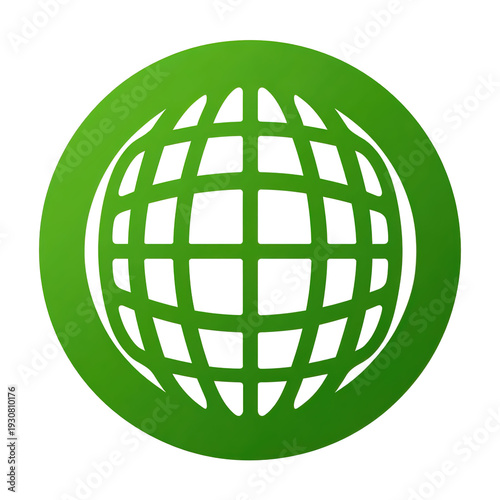 Green circle icon with white globe grid symbol for world wide web transparent background