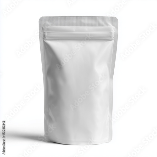 Matte White Doypack Standup Pouch With Resealable Zipper - Product Packaging Mockup On White