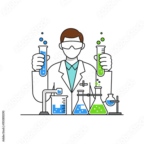 Scientist holding test tubes with bubbling liquids in a laboratory setting