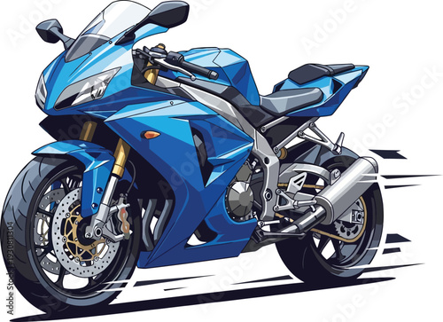 Dynamic blue sport motorcycle illustration with speed lines conveying motion and power perfect for automotive themes racing concepts and adventure graphics