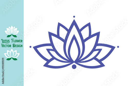Lotus flower vector illustration, Violet lotus flower silhouette with decorative dot accents. Intricate floral symbol for holistic health, meditation, and spiritual branding. Clean icon. Vector
