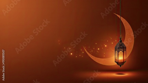 Golden crescent moon sparkling ramadan background