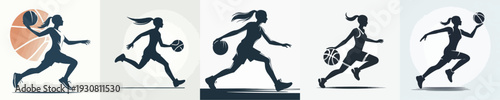 PrintVector Illustration of Silhouette of a Woman Playing Basketball