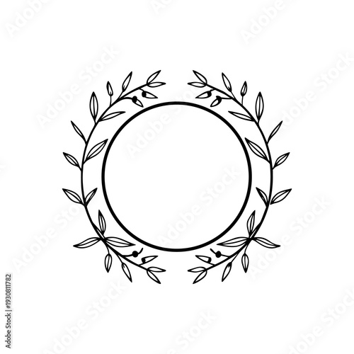 Minimalist circular laurel wreath frame design, perfect for invitations, logos, and elegant branding with natural elements