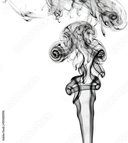Smoke forms graceful swirls and plumes against a stark white background.