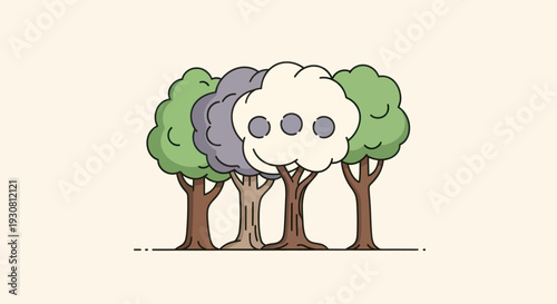 Cartoon Trees with Simple Facial Expression.