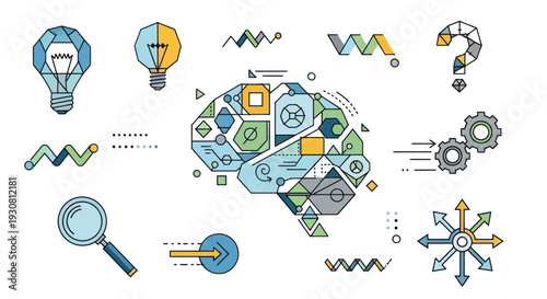 Brainstorming Ideas with Creative Symbols and Gears.