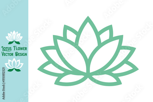 Teal lotus flower silhouette icon with clean outline. Elegant floral design for holistic health, organic products, and meditation branding. Modern symbol. Vector illustration