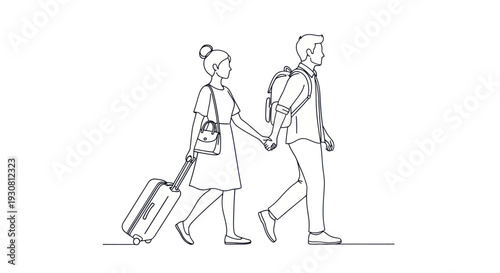Man and Woman Walking with Luggage Together.