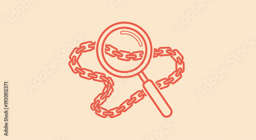 Magnifying Glass Examining Broken Chain Link.