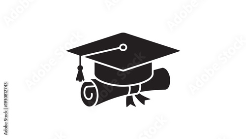 Black silhouette of graduation cap and diploma 1