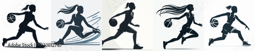 PrintVector Illustration of Silhouette of a Woman Playing Basketball