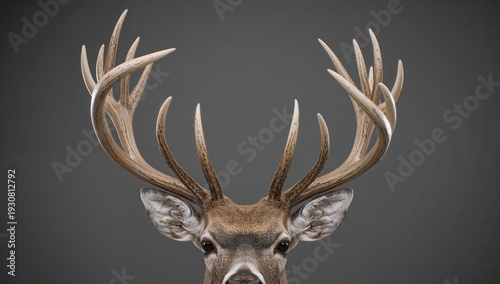 Stag With Large Antlers Against a Grey Backdrop During Stillness