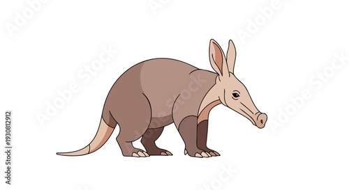 Whimsical cartoon aardvark illustration on a plain white background with a curious expression and pointed ears