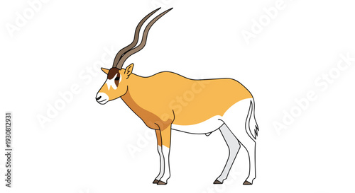 Elegant Oryx with Distinctive Curved Horns Presented in a Simple Vector Illustration