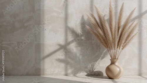 Tall Dried Grass in a Simple Vase on a Plain Surface in a Bright Room