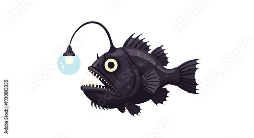 Illustrative Deep Sea Anglerfish with Bioluminescent Lure, a Predatory Aquatic Creature of the Abyss