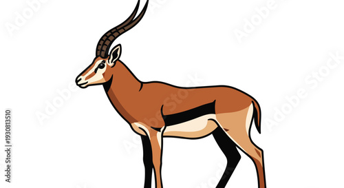 Stylized Illustration of a Graceful Gazelle with Magnificent Spiral Horns Against a Pure White Background
