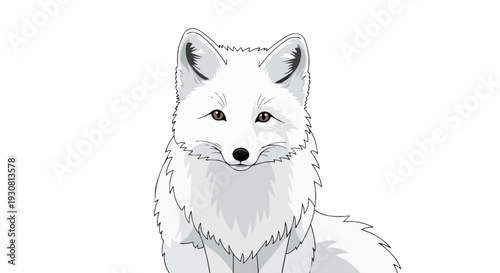 Whimsical Arctic Fox Portrait, A Graceful Arctic Fox Illustration with Detailed Fur Textures and Expressive Brown Eyes