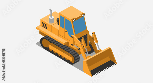Isometric Yellow Bulldozer Heavy Construction Vehicle Isolated on White Background.