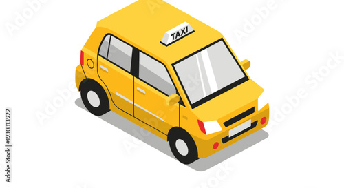 Isometric Yellow Taxi Cab Illustration on White Background.