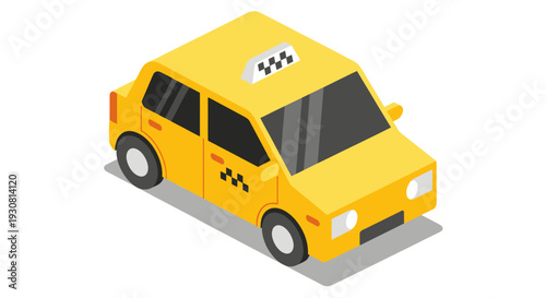Isometric Yellow Taxi Cab Illustration on White Background.