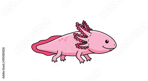 Charming Pink Axolotl Cartoon Illustration Full Body Isolated on White Background
