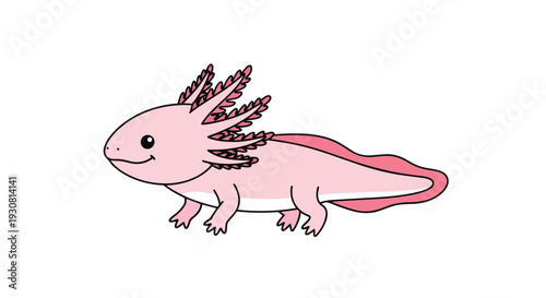 Adorable pink axolotl cartoon character in a simple, clean illustration on a white background, perfect for various creative projects