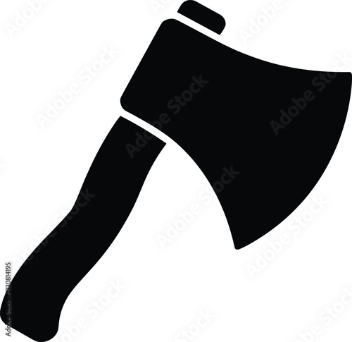 Axe silhouette illustration, wood cutting tool icon, black monochrome hatchet vector design isolated on white background
