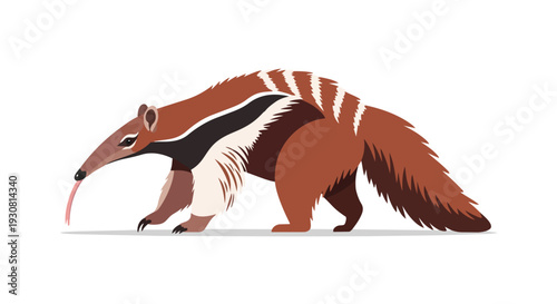 Whimsical Illustration of a Giant Anteater with its Iconic Long Snout and Bushy Tail Stretched Out