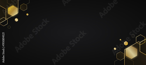 Golden hexagons on black background for modern design