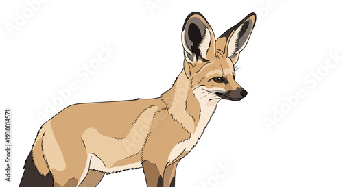Exquisite Fennec Fox Illustration Capturing Desert Charm and Unique Features with Distinctive Large Ears on White Background