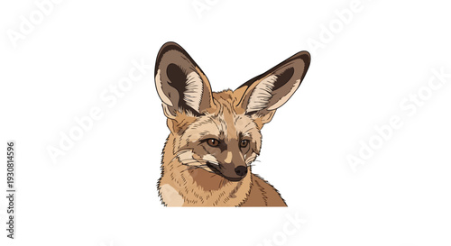 Captivating illustration of a bat-eared fox with distinctively large ears against a clean white background