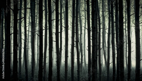 Misty Forest With Tall Trees in the Early Morning Light