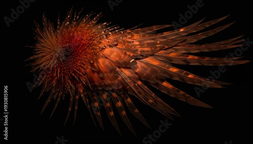Lionfish Swimming With Long Fins and Bright Colors in Dark Water