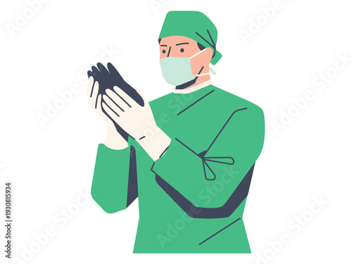 Medical Professional Wearing Green Scrubs and Gloves for Surgical Procedures