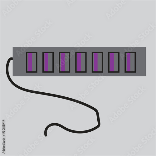 A simplified illustration of a cassette tape with a black cord