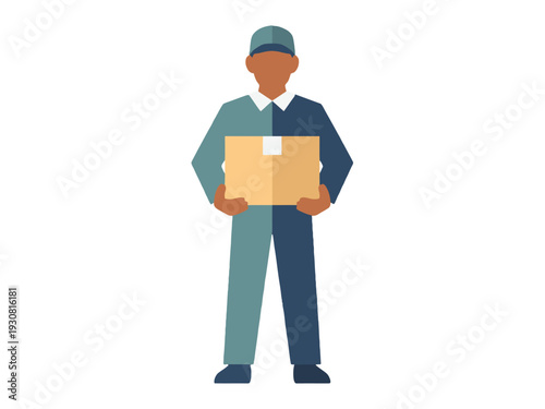 Delivery Man Holding Brown Package Box in Hands, Wearing Uniform and Cap