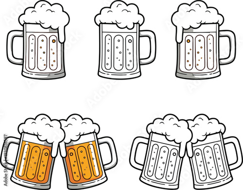 Cartoon beer mug cheers icon vector set illustration.