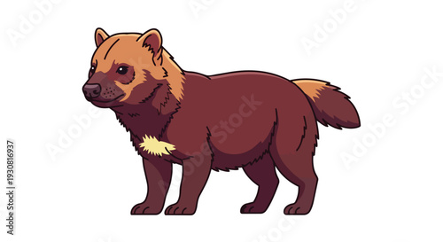 Stylized cartoon illustration of a wolverine with a light brown mane and chest patch standing on a white background