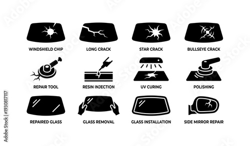 Car glass repair: chip, crack, star, bullseye fix and maintenance tools