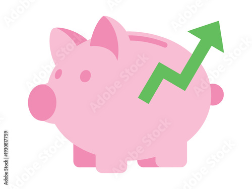 Pink Piggy Bank with Green Arrow Indicating Financial Growth and Savings
