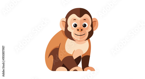 Charming Cartoon Monkey Illustration with Friendly Expression and Simple Geometric Design, Perfect for Educational Content and Whimsical Projects