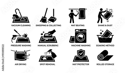 Vector illustrations of carpet cleaning techniques icons set