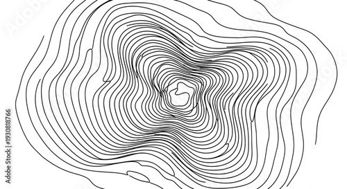 Black and white topographic map contour lines illustration.