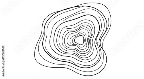 Black and white abstract topographic map contour lines on white background.